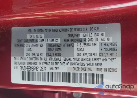 2024 Mazda Cx-30 2.5 S Select Sport из США, поврежденный, VIN 3MVDMBBM8RM619374